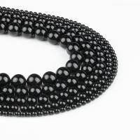 Natürliche schwarze Achat Perlen, Schwarzer Achat, rund, schwarz, 98/Strang, verkauft von Strang