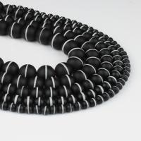 Natürliche schwarze Achat Perlen, Schwarzer Achat, rund, schwarz, 98/Strang, verkauft von Strang