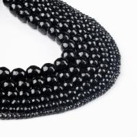 Natural Black Stone Beads, Round, black, 98/Strand, Sold By Strand