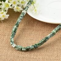 Green Spot Stone Beads, Cube, polished, natural & DIY, green, 6x6mm, Approx 65PCs/Strand, Sold By Strand