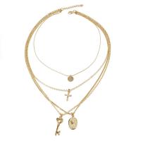 Multi Layer Necklace Zinc Alloy gold color plated three layers & oval chain & for woman nickel lead & cadmium free 10mm 20mm 25mm 30mm Sold Per Approx 15 Inch Strand