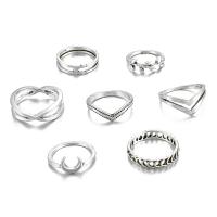 Cink Alloy Ring Set, Cink ötvözet, ezüst színű bevonattal, 7 darab & a nő, nikkel, ólom és kadmium mentes, 7mm,10mm, Méret:10.5, 7PC-k/Set, Által értékesített Set