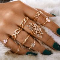 Zinc Alloy Ring Set gold color plated nine pieces & for woman & with rhinestone nickel lead & cadmium free 5mm 7mm 8mm 10mm 30mm US Ring .5 Sold By Set