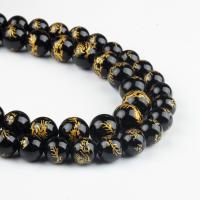Natürliche schwarze Achat Perlen, Schwarzer Achat, rund, schwarz, 38/Strang, verkauft von Strang