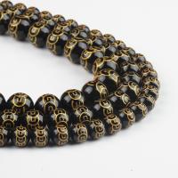 Natural Black Agate Beads, Round, black, 48/Strand, Sold By Strand