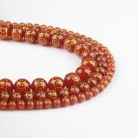 Prirodni Red ahat perle, Red Agate, Krug, crven, 48/Strand, Prodano By Strand