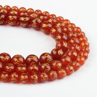 Perles Agates rouges naturelles, agate rouge, Rond, rouge, 48/brin, Vendu par brin