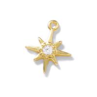 Cubic Zirconia Micro Pave Brass Pendant, Eight Point Star, gold color plated, DIY & micro pave cubic zirconia, metallic color plated, nickel, lead & cadmium free, 8x10mm, Hole:Approx 1mm, 10PCs/Lot, Sold By Lot