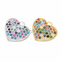 Rhinestone Brass Pendants, Heart, plated, DIY & with rhinestone, more colors for choice, 12x3.40x11mm, Hole:Approx 1mm, 20PCs/Lot, Sold By Lot