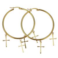 Stainless Steel Hoop Earring, Cross, plated, fashion jewelry & for woman, 47x50mm,9.5x16mm, Sold By Pair