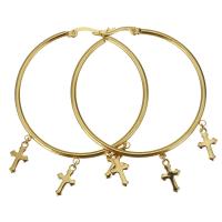 Stainless Steel Hoop Earring, Cross, plated, fashion jewelry & for woman, 47x50mm,7x12mm, Sold By Pair