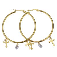 Stainless Steel Hoop Earring, Cross, plated, fashion jewelry & for woman, 47x50mm,8.5x11.5mm,6mm, Sold By Pair