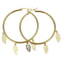 Stainless Steel Hoop Earring, Leaf, plated, fashion jewelry & for woman, 47x50mm,6x12.5mm, Sold By Pair