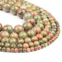 Unakit Perlen, Unakite, rund, poliert, grün, 98/Strang, verkauft von Strang