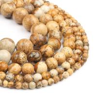 Natural Picture Jasper Beads, Round, polished, brown, 98PC/Strand, Sold By Strand