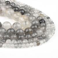 Natural Quartz Jewelry Beads, Cloud Quartz, Round, polished, white and black, 98PC/Strand, Sold By Strand