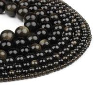 Gemstone фишки, Золото Obsidian, Круглая, полированный, черный, 98PC/Strand, продается Strand