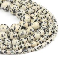 Natural Dalmatian Beads, Round, polished, white and black, 98PC/Strand, Sold By Strand