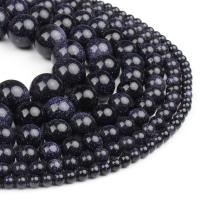 Natural Blue Goldstone Beads Round polished dark blue Sold By Strand