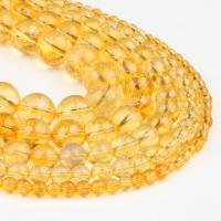 Natürlicher Citrin Perlen, Gelbquarz Perlen, rund, poliert, gelb, 98PC/Strang, verkauft von Strang