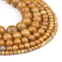 Gemstone Jewelry Beads, Silicified Wood, Round, polished, brown, 98PC/Strand, Sold By Strand