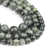 Gemstone Jewelry Beads, Network Stone, Round, polished, shallow dark green camouflage, 63PC/Strand, Sold By Strand