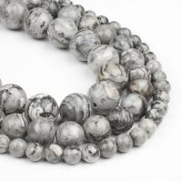 Gemstone Jewelry Beads, Map Stone, Round, polished, grey, 63PC/Strand, Sold By Strand