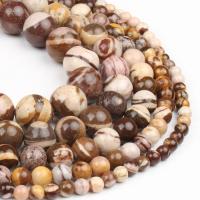 Gemstone smykker perler, Zebra Jasper, Runde, poleret, brun, 98PC/Strand, Solgt af Strand