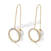 Stainless Steel Drop Earring with ABS Plastic Pearl Round plated & for woman nickel lead & cadmium free Sold By Pair