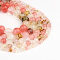 Perles en verre pastèque, Rond, poli, transparent, 98PC/brin, Vendu par brin