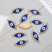 Tibetan Style Connector, Evil Eye, gold color plated, DIY & enamel, blue, nickel, lead & cadmium free, 25x11mm, 10PCs/Bag, Sold By Bag