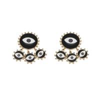 Tibetan Style Drop Earrings, Evil Eye, gold color plated, for woman & enamel, black, nickel, lead & cadmium free, 39x47mm, Sold By Pair