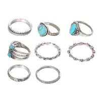 Zinc Alloy Ring Set with Turquoise antique silver color plated 8 pieces & for woman nickel lead & cadmium free Sold By Set