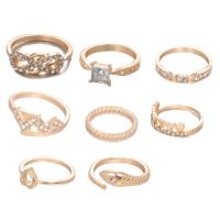 Cink Alloy Ring Set, Cink ötvözet, arany színű aranyozott, 8 darab & a nő & strasszos, nikkel, ólom és kadmium mentes, 8PC-k/Set, Által értékesített Set