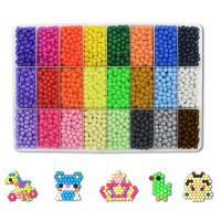 Children DIY String Beads Set, Plastic, Round, sticky & 24 cells, mixed colors, 190x130x23mm, Approx 5500PCs/Box, Sold By Box