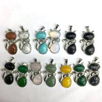 Gemstone Pendants Jewelry, Cat, polished, natural & different materials for choice, more colors for choice, 22x40mm, 5PCs/Bag, Sold By Bag