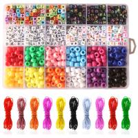 Children DIY String Beads Set Acrylic cord & beads with letter pattern & enamel & large hole mixed colors Sold By Box