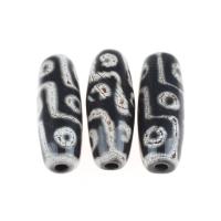 Natural Tibetan Agate Dzi Beads, Column, black, 11x11x30mm, 1/PC, Sold By PC