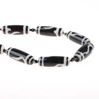Natural Tibetan Agate Dzi Beads, Column, black, 11x11x30mm, 10PCs/Bag, Sold By Bag