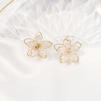 Zinc Alloy Stud Earring with Clear Quartz Flower gold color plated for woman nickel lead & cadmium free Sold By Pair
