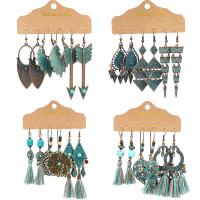 Tibetan Style Stud Earring, Tassel, three pieces & fashion jewelry, more colors for choice, Sold By Set
