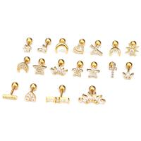 Brass Stud Earring, stainless steel post pin, plated, different styles for choice & micro pave cubic zirconia, more colors for choice, 5PCs/Bag, Sold By Bag