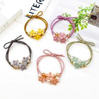 Ponytail Holder, Rubber Band, with Crystal & Resin, Flower, elastic, Random Color, 50mm, Approx 100PCs/Lot, Sold By Lot