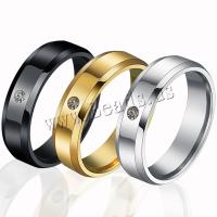 Stainless Steel Finger Ring, Round, plated, fashion jewelry & Unisex & different size for choice & with cubic zirconia, more colors for choice, Sold By PC