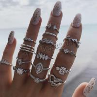 Juego de anillos de aleación de zinc, chapado en color de plata, 15 piezas & para mujer & con diamantes de imitación, libre de níquel, plomo & cadmio, 15PCs/Set, Vendido por Set