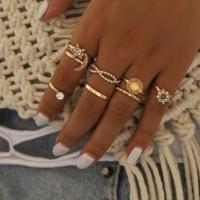 Tibetan Style Ring Set, gold color plated, 8 pieces & for woman & with rhinestone, nickel, lead & cadmium free, 8PCs/Set, Sold By Set