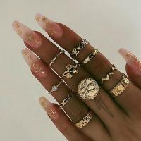 Tibetan Style Ring Set, gold color plated, for woman & with rhinestone, nickel, lead & cadmium free, 10PCs/Set, Sold By Set