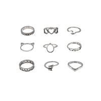 Juego de anillos de aleación de zinc, chapado en color de plata antigua, nueve piezas & para mujer, libre de níquel, plomo & cadmio, 9PCs/Set, Vendido por Set