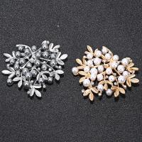Tibetan Style Brooches, with Glass Pearl, plated, for woman & with rhinestone, more colors for choice, nickel, lead & cadmium free, 49x50mm, Sold By PC
