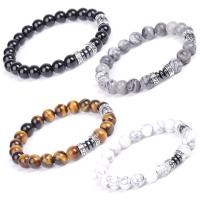 Gemstone Bracelet, Round, silver color plated, elastic & different materials for choice & Unisex & radiation protection, more colors for choice, 8mm, Sold Per Approx 7.3 Inch Strand